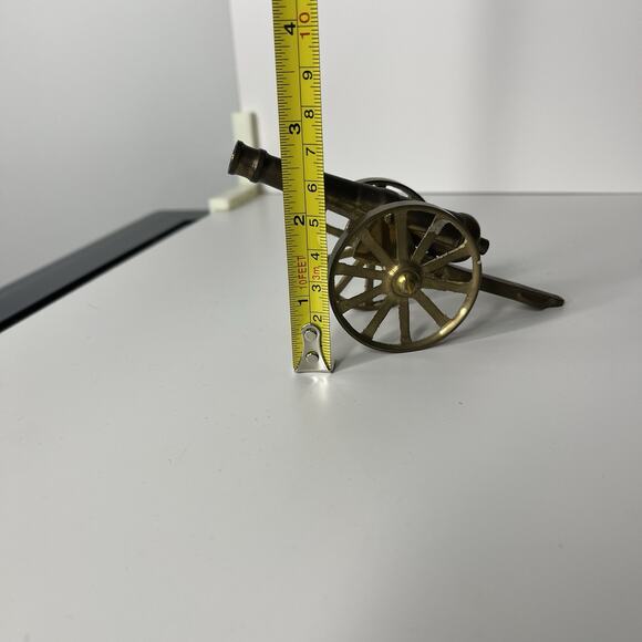 Vintage Miniature Brass Cannon Swivels Up & Down Rolling Wheels Flat ~5 Inches - Picture 11 of 11